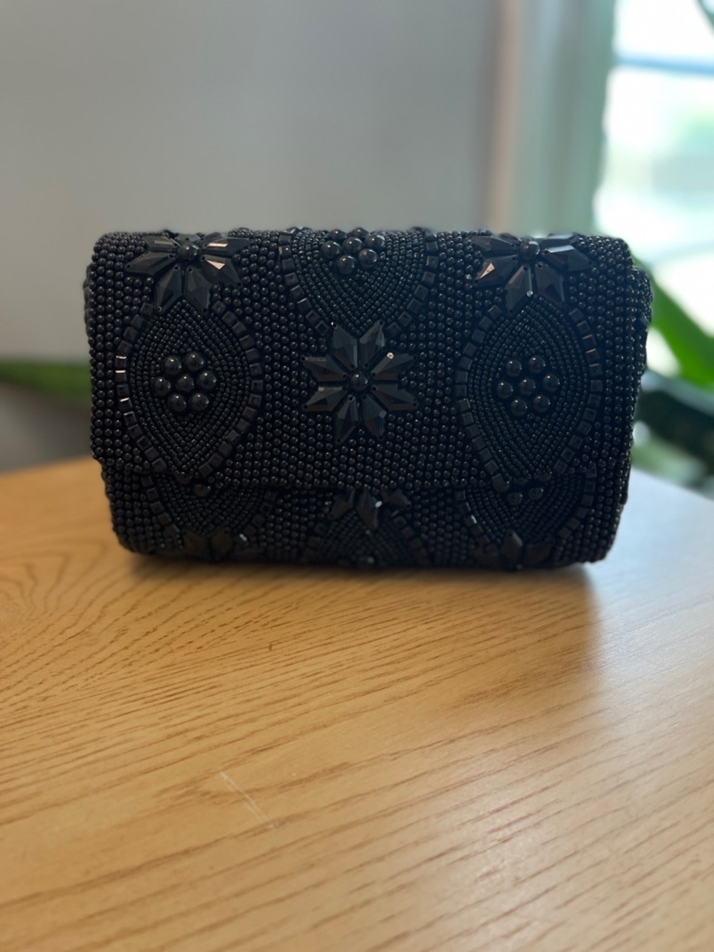 Anthropology Black Beaded Clutch